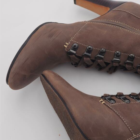 Halogen Vero Cuoio - 4" Heel Lace Up Brown Leather Granny Ankle Boots - Size 8.5 - Picture 5 of 9